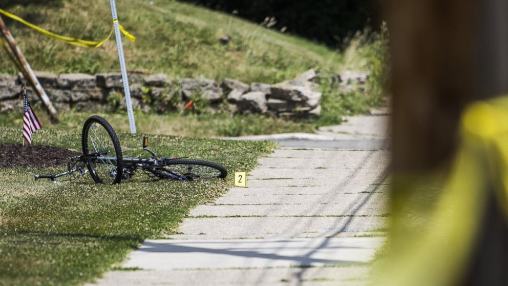 PHOTO: A bike is marked as evidence at the scene of a shooting on June 30, 2016 in Grand Rapids, Michigan.
